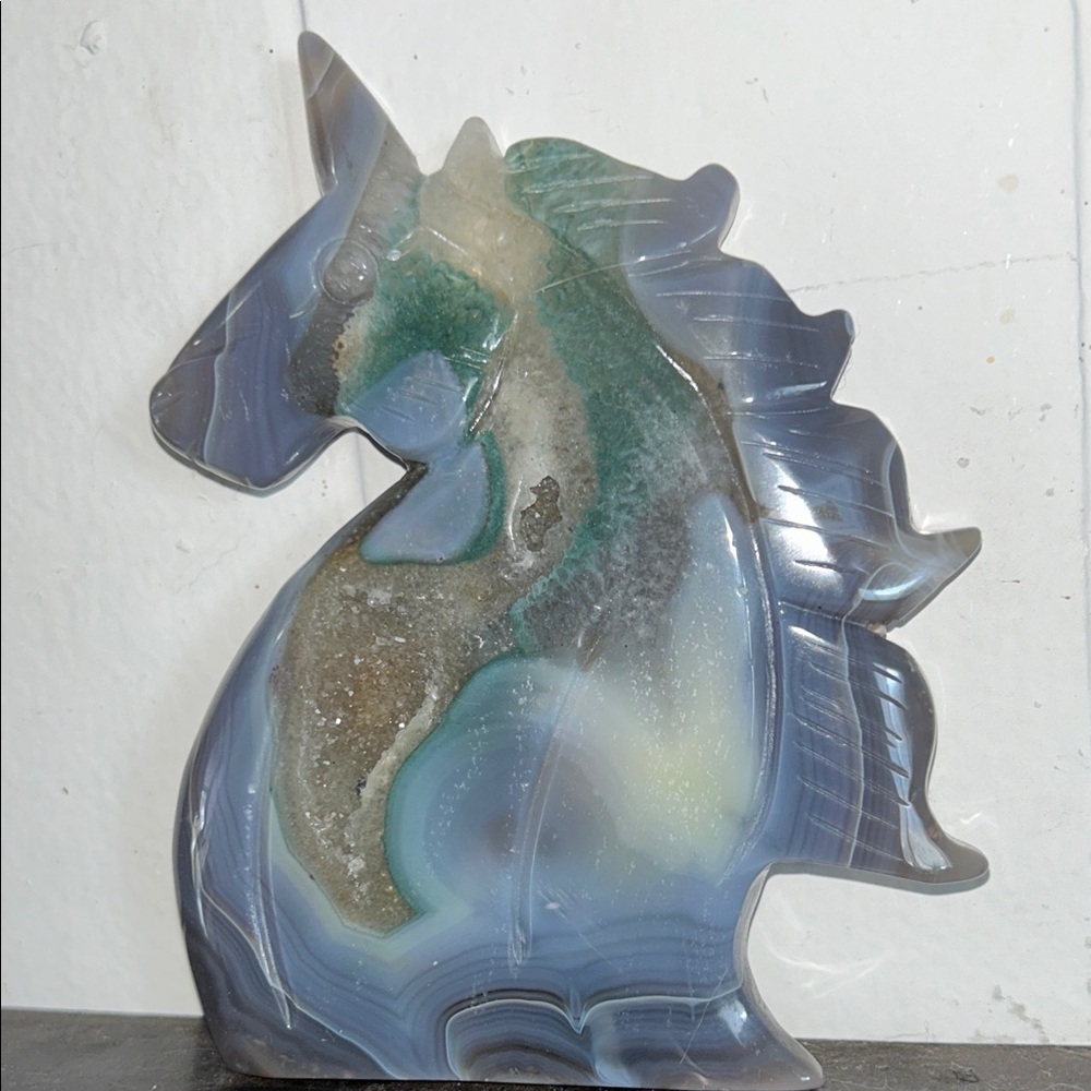 Elegant Blue and Green Agate Unicorn Sculpture